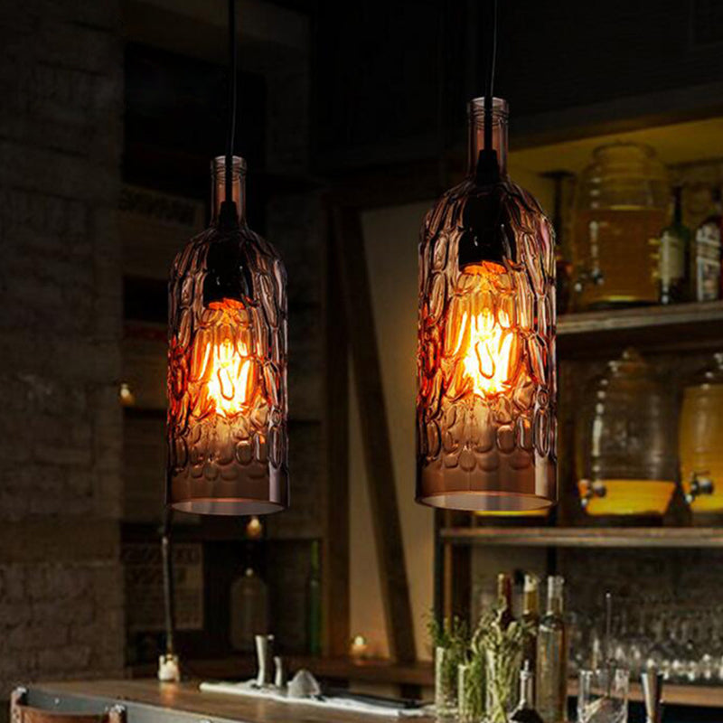 Vintage Art Deco Wine Bottle Hanging Lamp Wavy Glass 1 Light Restaurant Down Lighting Pendant for Bar Clearhalo 'Ceiling Lights' 'Glass shade' 'Glass' 'Industrial Pendants' 'Industrial' 'Middle Century Pendants' 'Pendant Lights' 'Pendants' 'Tiffany' Lighting' 2554275