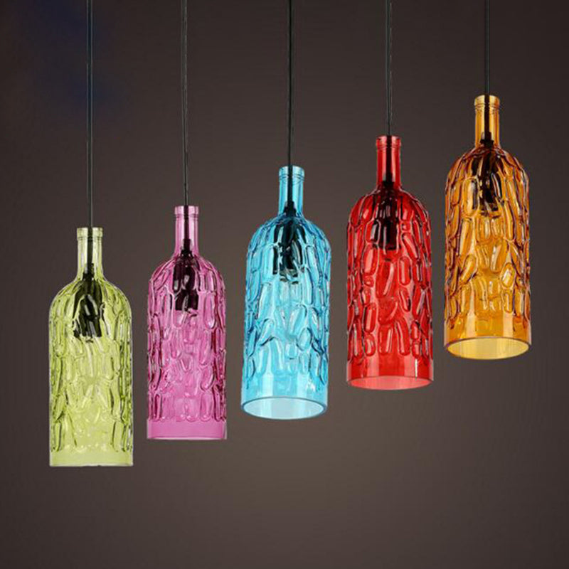 Vintage Art Deco Wine Bottle Hanging Lamp Wavy Glass 1 Light Restaurant Down Lighting Pendant for Bar Clearhalo 'Ceiling Lights' 'Glass shade' 'Glass' 'Industrial Pendants' 'Industrial' 'Middle Century Pendants' 'Pendant Lights' 'Pendants' 'Tiffany' Lighting' 2554277