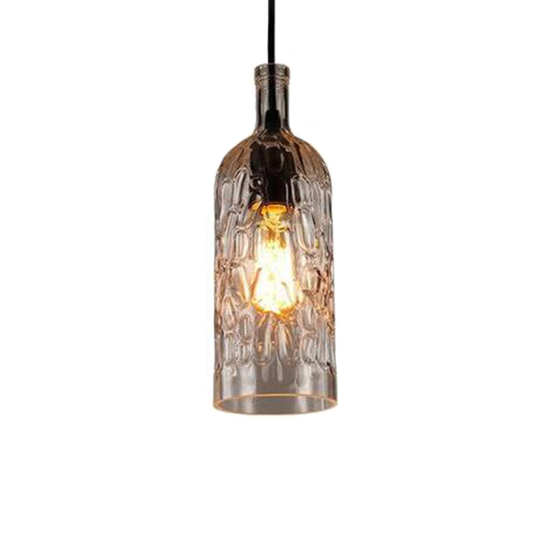 Vintage Art Deco Wine Bottle Hanging Lamp Wavy Glass 1 Light Restaurant Down Lighting Pendant for Bar Clear Clearhalo 'Ceiling Lights' 'Glass shade' 'Glass' 'Industrial Pendants' 'Industrial' 'Middle Century Pendants' 'Pendant Lights' 'Pendants' 'Tiffany' Lighting' 2554280