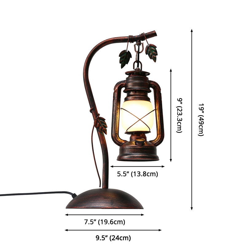 Copper Finish Gooseneck Table Lamp Nautical Metal 1-Light Bedroom Plug-in Night Light with Lantern Shade Clearhalo 'Lamps' 'Table Lamps' Lighting' 2554403
