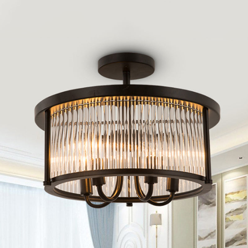 Crystal Round Flushmount Lighting Contemporary 4 Lights Black Semi Flush Lamp for Living Room Black Clearhalo 'Ceiling Lights' 'Close To Ceiling Lights' 'Close to ceiling' 'Semi-flushmount' Lighting' 255451