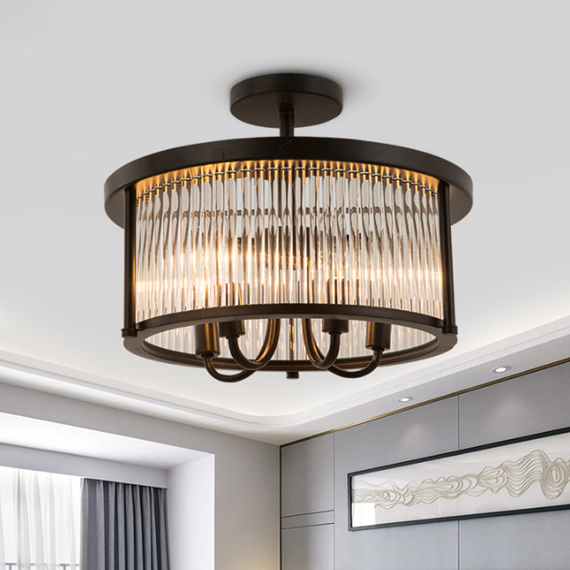 Crystal Round Flushmount Lighting Contemporary 4 Lights Black Semi Flush Lamp for Living Room Clearhalo 'Ceiling Lights' 'Close To Ceiling Lights' 'Close to ceiling' 'Semi-flushmount' Lighting' 255452