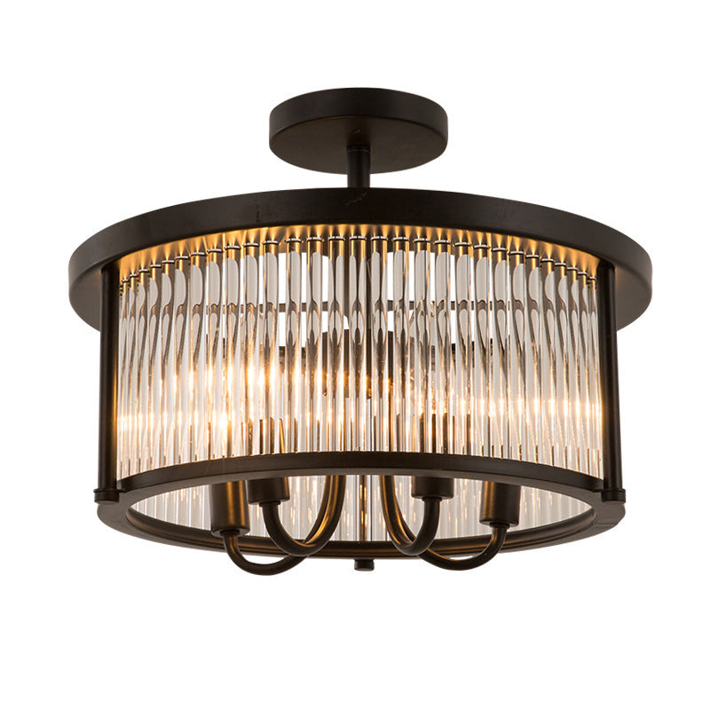 Crystal Round Flushmount Lighting Contemporary 4 Lights Black Semi Flush Lamp for Living Room Clearhalo 'Ceiling Lights' 'Close To Ceiling Lights' 'Close to ceiling' 'Semi-flushmount' Lighting' 255454