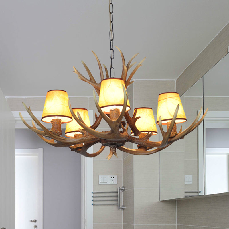 5 Lights Resin Chandelier Lamp Classic White/Brown and Yellow Antler Dining Room Hanging Ceiling Light with/without Shade Clearhalo 'Ceiling Lights' 'Chandeliers' Lighting' options 255460