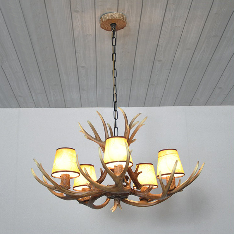 5 Lights Resin Chandelier Lamp Classic White/Brown and Yellow Antler Dining Room Hanging Ceiling Light with/without Shade Clearhalo 'Ceiling Lights' 'Chandeliers' Lighting' options 255461