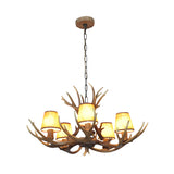 5 Lights Resin Chandelier Lamp Classic White/Brown and Yellow Antler Dining Room Hanging Ceiling Light with/without Shade Clearhalo 'Ceiling Lights' 'Chandeliers' Lighting' options 255462