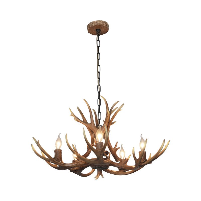 5 Lights Resin Chandelier Lamp Classic White/Brown and Yellow Antler Dining Room Hanging Ceiling Light with/without Shade Clearhalo 'Ceiling Lights' 'Chandeliers' Lighting' options 255465