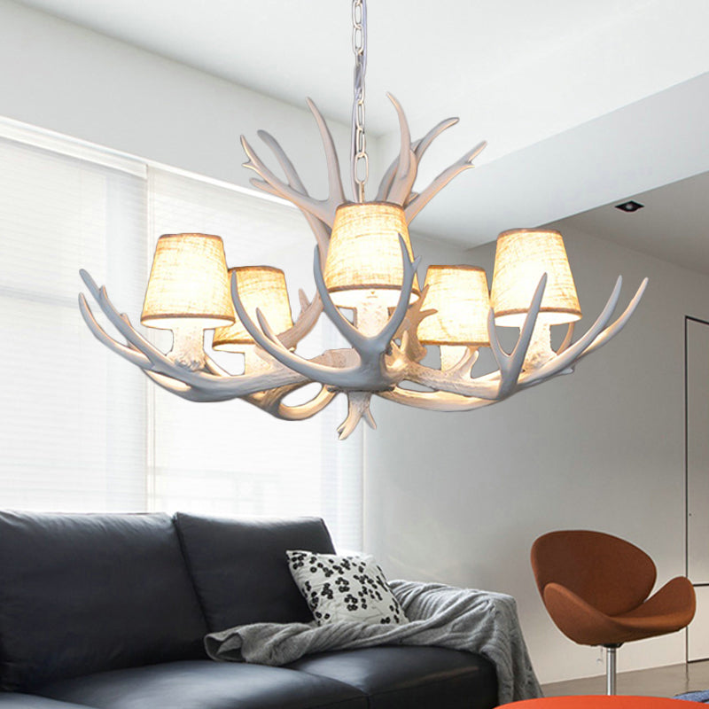 5 Lights Resin Chandelier Lamp Classic White/Brown and Yellow Antler Dining Room Hanging Ceiling Light with/without Shade Clearhalo 'Ceiling Lights' 'Chandeliers' Lighting' options 255466