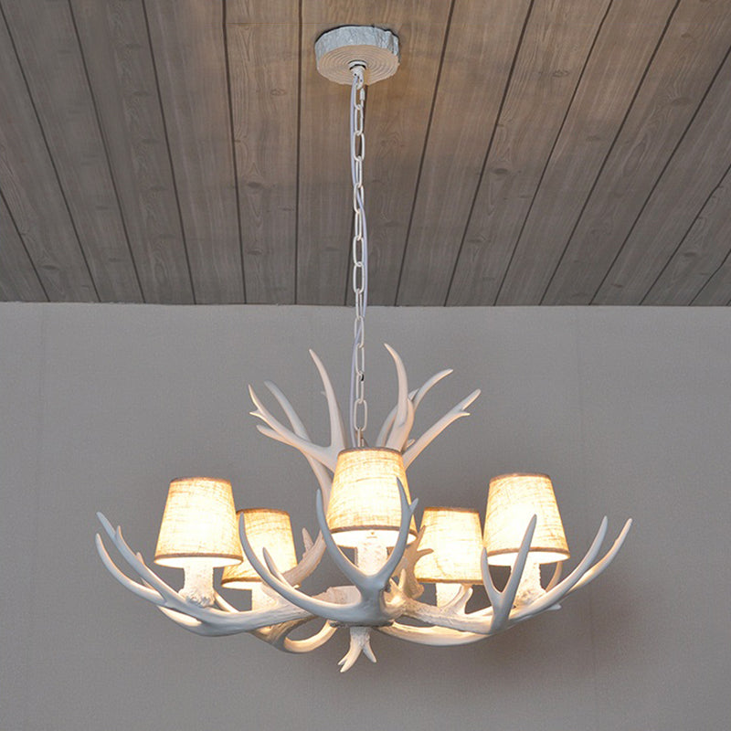 5 Lights Resin Chandelier Lamp Classic White/Brown and Yellow Antler Dining Room Hanging Ceiling Light with/without Shade Clearhalo 'Ceiling Lights' 'Chandeliers' Lighting' options 255467