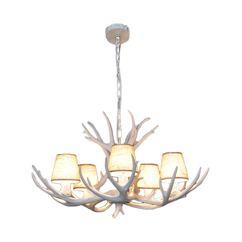 5 Lights Resin Chandelier Lamp Classic White/Brown and Yellow Antler Dining Room Hanging Ceiling Light with/without Shade Clearhalo 'Ceiling Lights' 'Chandeliers' Lighting' options 255468