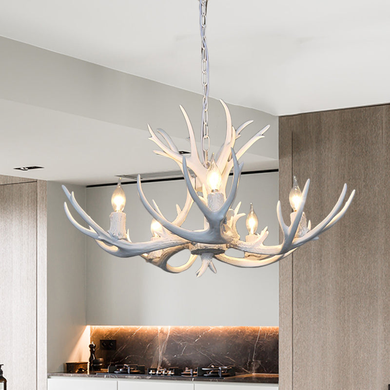 5 Lights Resin Chandelier Lamp Classic White/Brown and Yellow Antler Dining Room Hanging Ceiling Light with/without Shade Clearhalo 'Ceiling Lights' 'Chandeliers' Lighting' options 255469