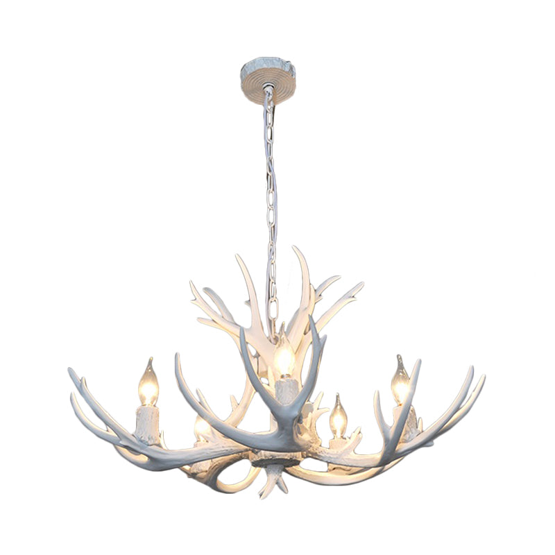 5 Lights Resin Chandelier Lamp Classic White/Brown and Yellow Antler Dining Room Hanging Ceiling Light with/without Shade Clearhalo 'Ceiling Lights' 'Chandeliers' Lighting' options 255471