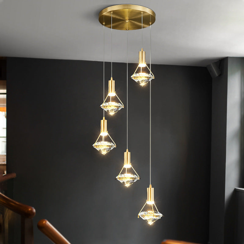 Modern Brass Crystal Pendant Light Diamond Crystal LED Bedroom Ceiling Lights Clearhalo 'Ceiling Lights' 'Modern Pendants' 'Modern' 'Pendant Lights' 'Pendants' Lighting' 2554803