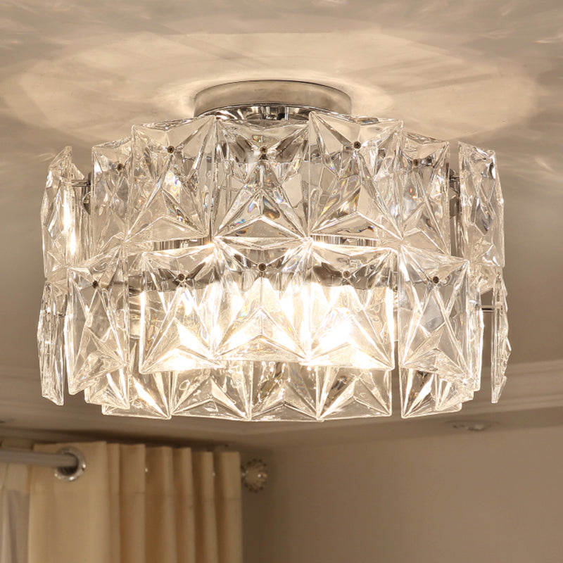 Clear Crystal Cubic Flush Ceiling Light Simplicity 6 Lights Flush Mount Ceiling Light Fixture for Bedroom Clear Clearhalo 'Ceiling Lights' 'Close To Ceiling Lights' 'Close to ceiling' 'Flush mount' Lighting' 255486