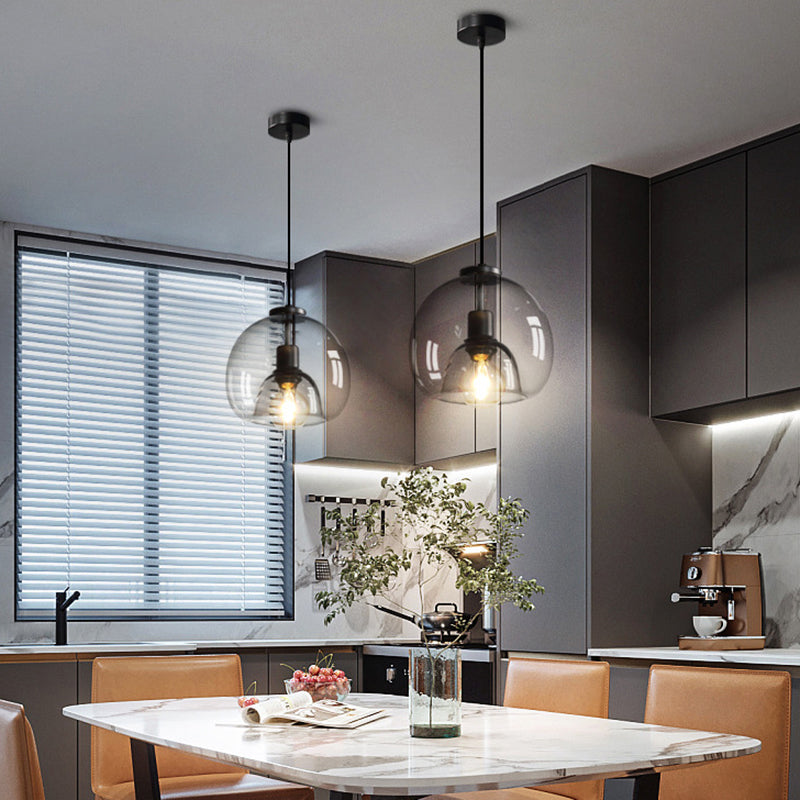 Black Mini Glass Globe Pendant Light Adjustable LED Kitchen