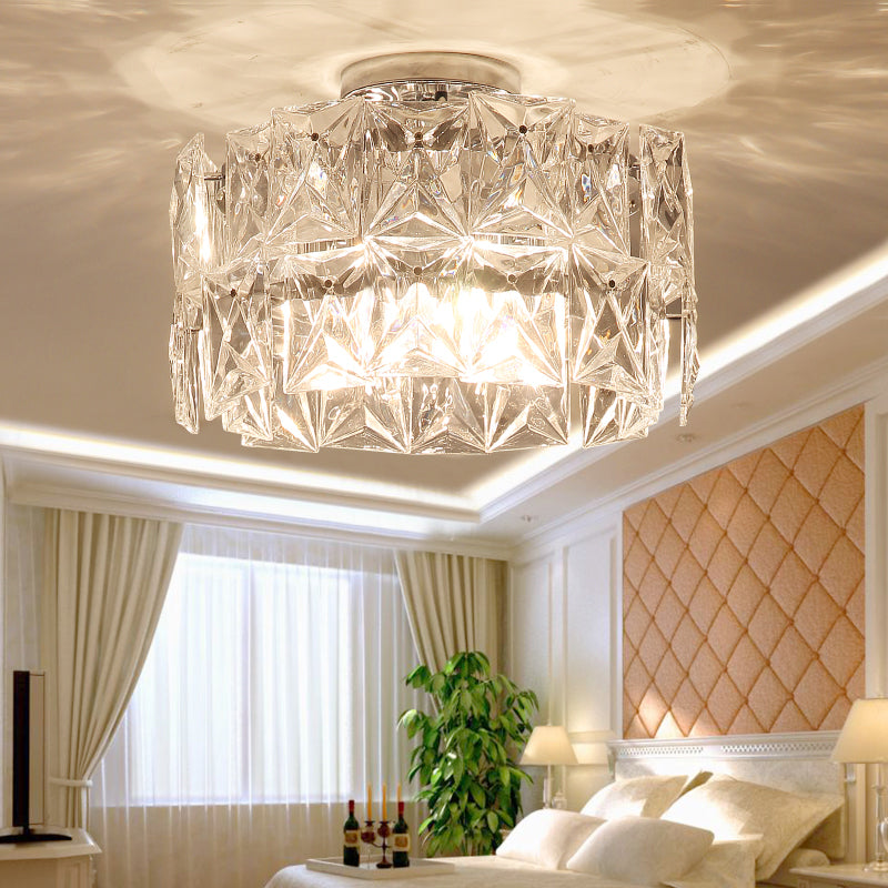 Clear Crystal Cubic Flush Ceiling Light Simplicity 6 Lights Flush Mount Ceiling Light Fixture for Bedroom Clearhalo 'Ceiling Lights' 'Close To Ceiling Lights' 'Close to ceiling' 'Flush mount' Lighting' 255488