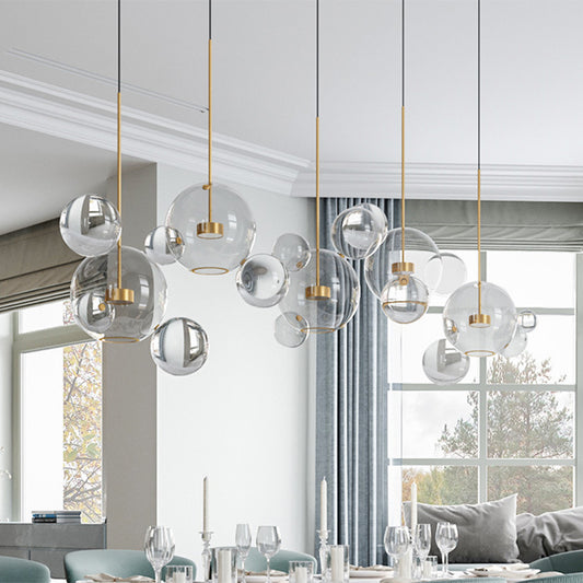 Clear Bubble Lamp Globe Glass Hanging Lamp for Dining Room Coffee Shop Restaurant Clearhalo 'Ceiling Lights' 'Glass shade' 'Glass' 'Modern Pendants' 'Modern' 'Pendant Lights' 'Pendants' Lighting' 2554924