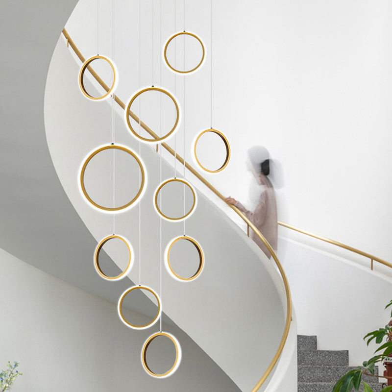 Staircase Large Ceiling Hanging Light Modern Minimalist Nordic Metal Ring in Brass Finish Clearhalo 'Ceiling Lights' 'Modern Pendants' 'Modern' 'Pendant Lights' 'Pendants' Lighting' 2554986