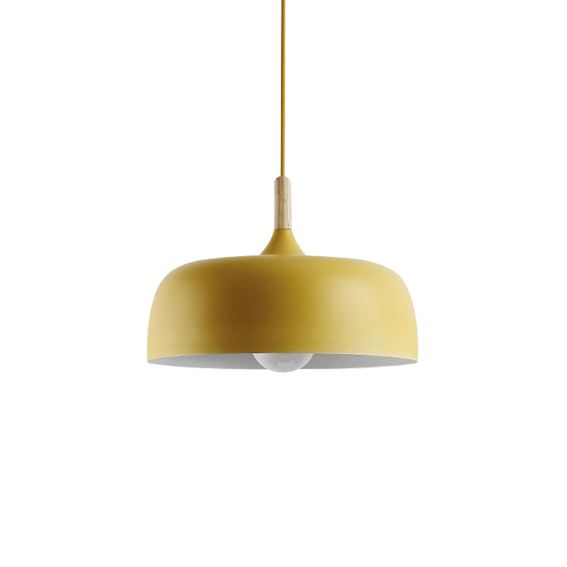 Macaron Color Modern LED Ceiling Light LED Hanging Pendant Light with Wood Lamp Socket Yellow 12" Clearhalo 'Ceiling Lights' 'Modern Pendants' 'Modern' 'Pendant Lights' 'Pendants' Lighting' 2555022