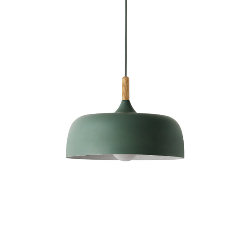 Macaron Color Modern LED Ceiling Light LED Hanging Pendant Light with Wood Lamp Socket Green 12" Clearhalo 'Ceiling Lights' 'Modern Pendants' 'Modern' 'Pendant Lights' 'Pendants' Lighting' 2555023