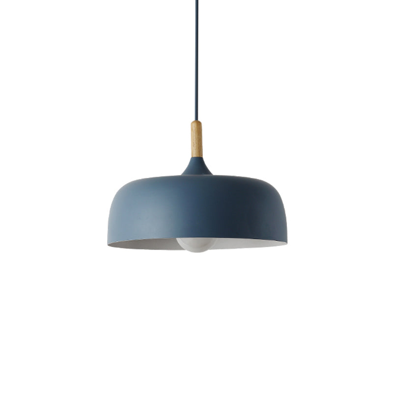 Macaron Color Modern LED Ceiling Light LED Hanging Pendant Light with Wood Lamp Socket Blue 12" Clearhalo 'Ceiling Lights' 'Modern Pendants' 'Modern' 'Pendant Lights' 'Pendants' Lighting' 2555024