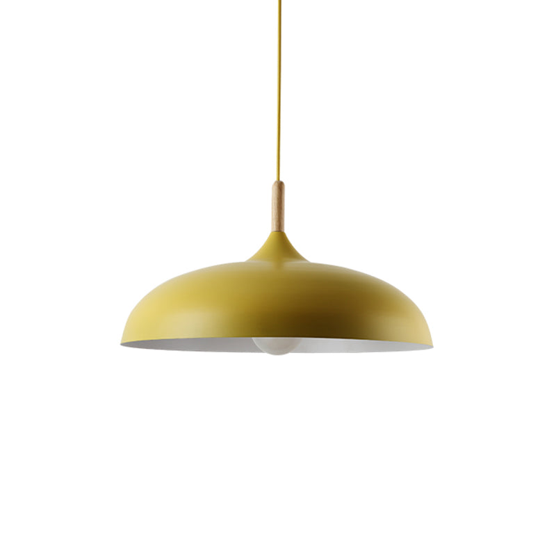 Macaron Color Modern LED Ceiling Light LED Hanging Pendant Light with Wood Lamp Socket Yellow 18" Clearhalo 'Ceiling Lights' 'Modern Pendants' 'Modern' 'Pendant Lights' 'Pendants' Lighting' 2555031