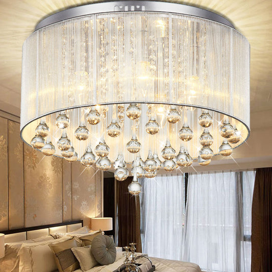 Silver Flush Mount Drum Light Contemporary 6-Light Crystal Bedroom Flush Mount Fixture Silver Clearhalo 'Ceiling Lights' 'Close To Ceiling Lights' 'Close to ceiling' 'Flush mount' Lighting' 255505