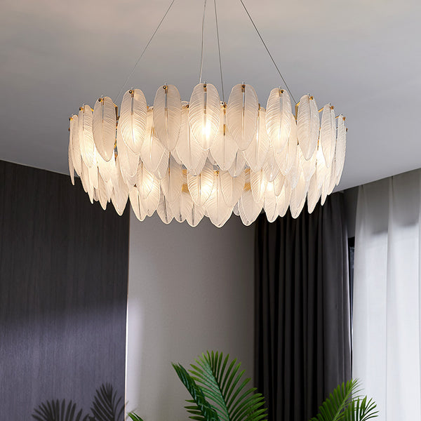 Circular Crystal Feather Chandelier Lamp Modern Crystal Hanging 