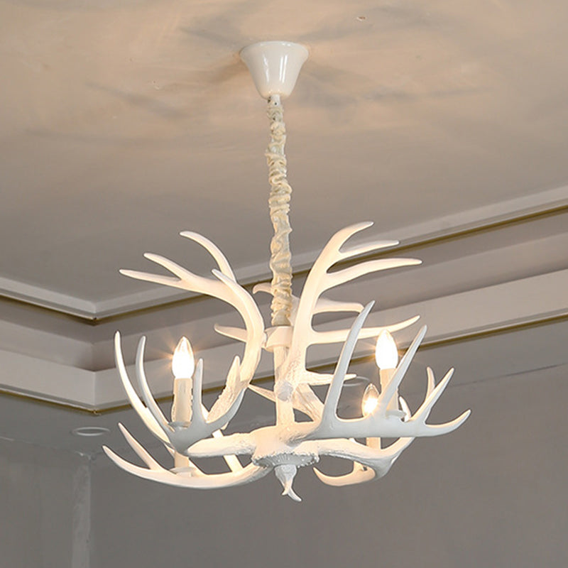 Faux Deer Horn Chandelier American Rustic Wood-like Resin Restaurant Pendant Light Fixtures 4 White Clearhalo 'Ceiling Lights' 'Chandeliers' Lighting' 2555095