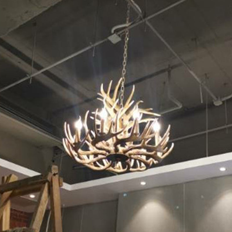 Faux Deer Horn Chandelier American Rustic Wood-like Resin Restaurant Pendant Light Fixtures Clearhalo 'Ceiling Lights' 'Chandeliers' Lighting' 2555106