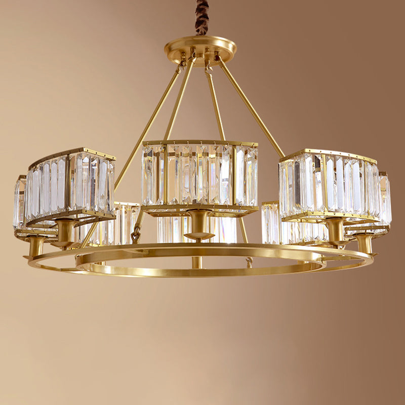 Round Prismatic Crystal Chandelier Pendant Minimalist Brass Finish Hanging  Light - Clearhalo