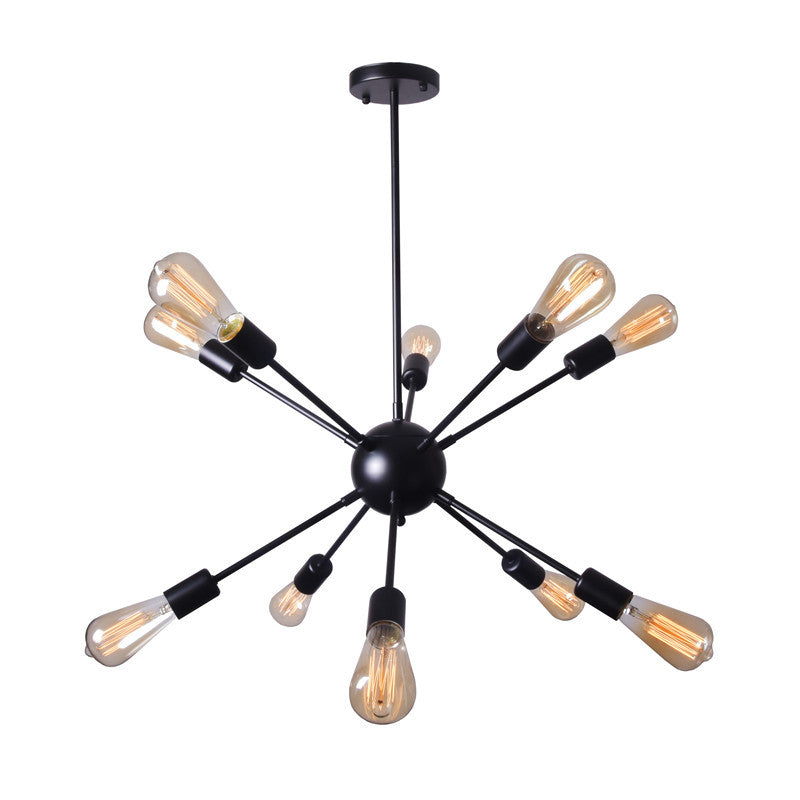 Vintage Industrial Style Chandelier 10 Light Living Room Restaurant Bar Hanging Pendant Light Fixtures in Black Clearhalo 'Cast Iron' 'Ceiling Lights' 'Chandeliers' 'Industrial Chandeliers' 'Industrial' 'Metal' 'Middle Century Chandeliers' 'Rustic Chandeliers' 'Tiffany' Lighting' 2555207
