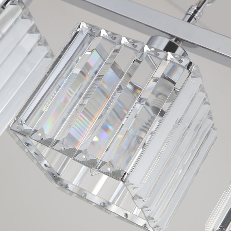 Crystal Block Cubic Hanging Lamp Kit Simple Style 4 Lights Chrome Island Light Fixture Clearhalo 'Ceiling Lights' 'Island Lights' Lighting' 255521