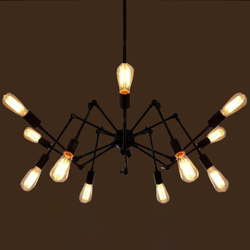 Black Retro Industrial Style Chandelier Light Wrought Iron Living Room Multi Light Pendant Light 12 Black Clearhalo 'Cast Iron' 'Ceiling Lights' 'Chandeliers' 'Industrial Chandeliers' 'Industrial' 'Metal' 'Middle Century Chandeliers' 'Rustic Chandeliers' 'Tiffany' Lighting' 2555214