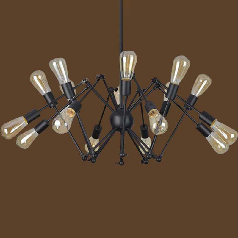 Black Retro Industrial Style Chandelier Light Wrought Iron Living Room Multi Light Pendant Light 16 Black Clearhalo 'Cast Iron' 'Ceiling Lights' 'Chandeliers' 'Industrial Chandeliers' 'Industrial' 'Metal' 'Middle Century Chandeliers' 'Rustic Chandeliers' 'Tiffany' Lighting' 2555215