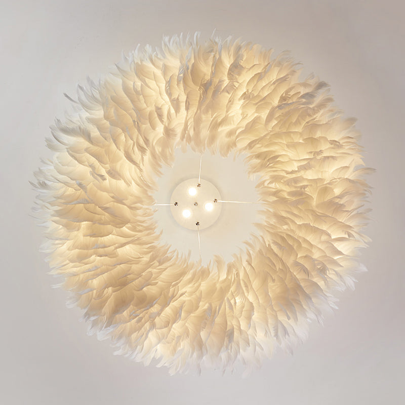 White Doughnut Shape Feather Chandelier Light Modern Style Hanging Pendant Lamp for Bedroom Clearhalo 'Ceiling Lights' 'Chandeliers' 'Modern Chandeliers' 'Modern' Lighting' 2555228