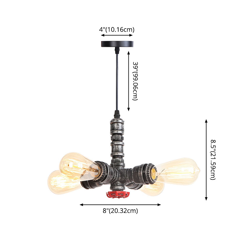 Water Pipe Chandelier Light Fixture in Rust Finish Industrial 4 Lights Industrial Edison Bulb Bar Cafe Shop Hanging Lamp Clearhalo 'Cast Iron' 'Ceiling Lights' 'Chandeliers' 'Industrial Chandeliers' 'Industrial' 'Metal' 'Middle Century Chandeliers' 'Rustic Chandeliers' 'Tiffany' Lighting' 2555254