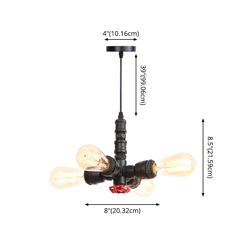 Water Pipe Chandelier Light Fixture in Rust Finish Industrial 4 Lights Industrial Edison Bulb Bar Cafe Shop Hanging Lamp Clearhalo 'Cast Iron' 'Ceiling Lights' 'Chandeliers' 'Industrial Chandeliers' 'Industrial' 'Metal' 'Middle Century Chandeliers' 'Rustic Chandeliers' 'Tiffany' Lighting' 2555255