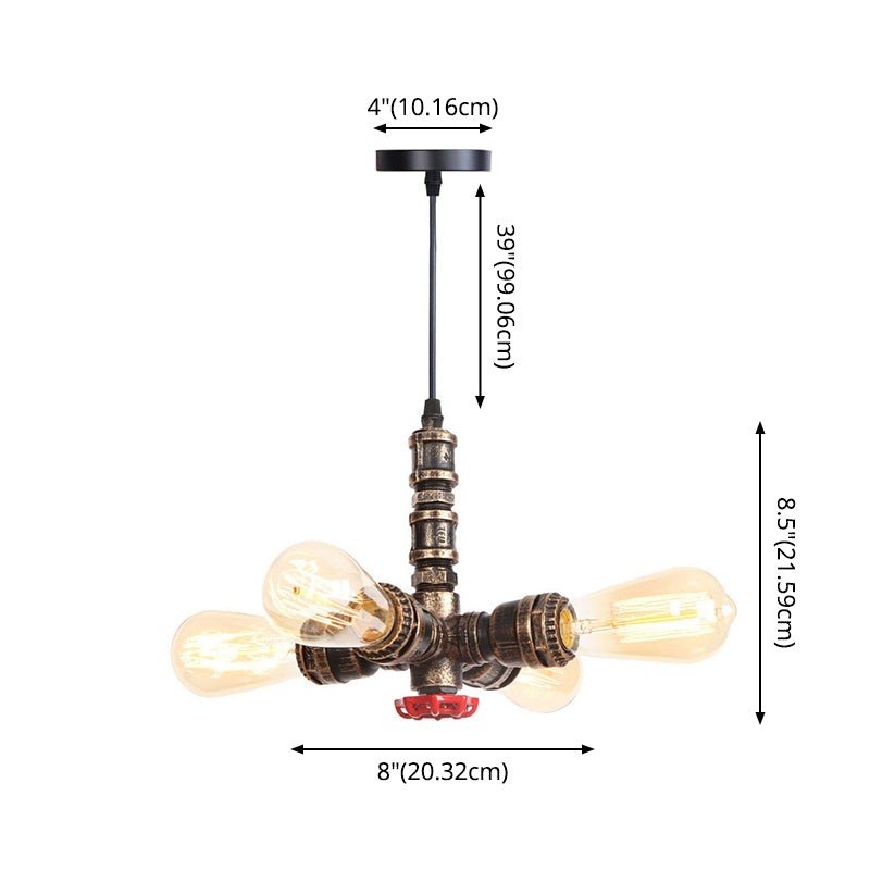 Water Pipe Chandelier Light Fixture in Rust Finish Industrial 4 Lights Industrial Edison Bulb Bar Cafe Shop Hanging Lamp Clearhalo 'Cast Iron' 'Ceiling Lights' 'Chandeliers' 'Industrial Chandeliers' 'Industrial' 'Metal' 'Middle Century Chandeliers' 'Rustic Chandeliers' 'Tiffany' Lighting' 2555257