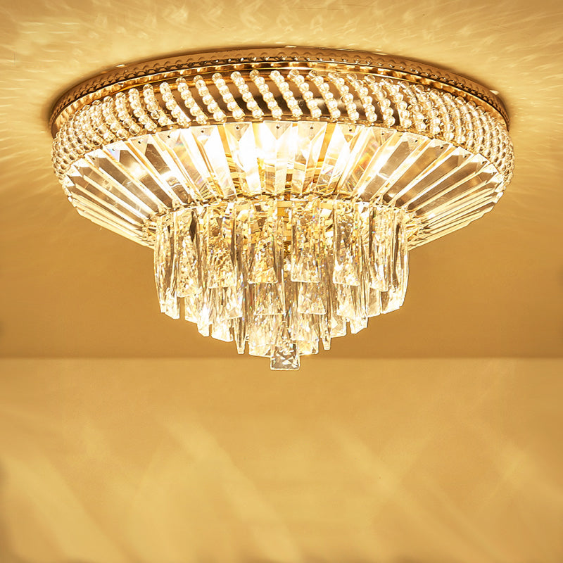 Dual-Layered Close to Ceiling Light Contemporary Crystal 6 Lights Bedroom Flush Mount Fixture in Gold Gold Clearhalo 'Ceiling Lights' 'Close To Ceiling Lights' 'Close to ceiling' 'Flush mount' Lighting' 255532