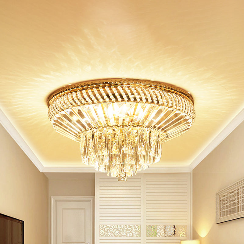 Dual-Layered Close to Ceiling Light Contemporary Crystal 6 Lights Bedroom Flush Mount Fixture in Gold Clearhalo 'Ceiling Lights' 'Close To Ceiling Lights' 'Close to ceiling' 'Flush mount' Lighting' 255533