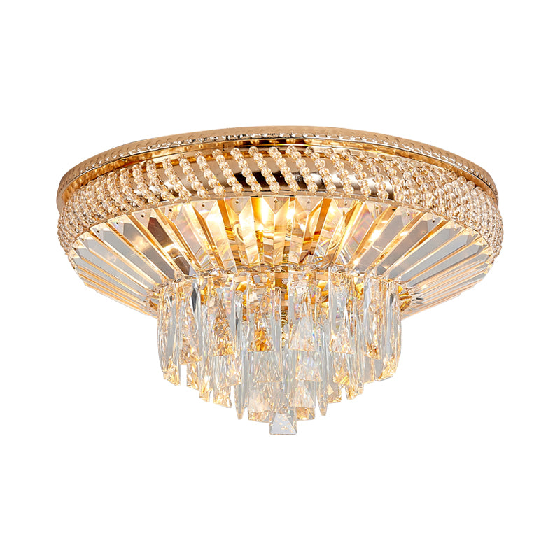 Dual-Layered Close to Ceiling Light Contemporary Crystal 6 Lights Bedroom Flush Mount Fixture in Gold Clearhalo 'Ceiling Lights' 'Close To Ceiling Lights' 'Close to ceiling' 'Flush mount' Lighting' 255535