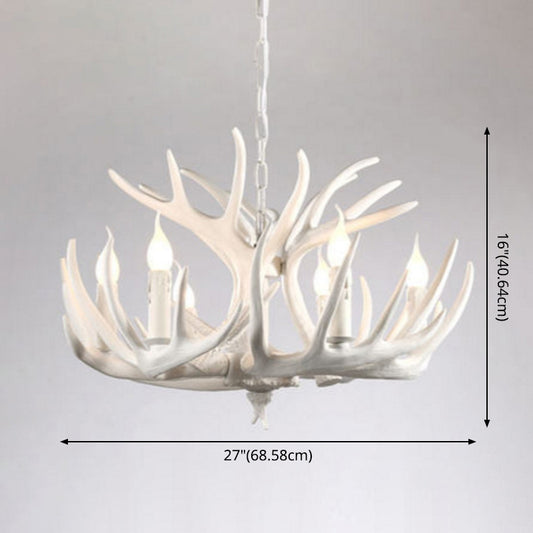 Bare Bulb Antler Chandelier Country Style White Resin Suspension Light for Living Room Clearhalo 'Ceiling Lights' 'Chandeliers' Lighting' options 2555353