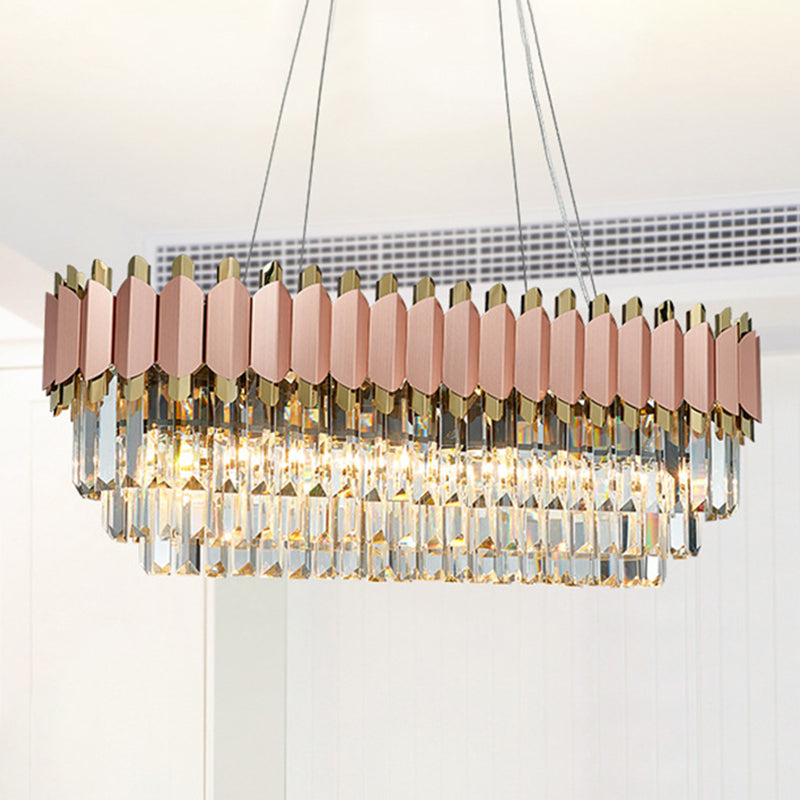 Gold Oval Chandelier Light Fixture Traditional Crystal Block 8 Heads Dining Room Hanging Lamp Kit Clearhalo 'Ceiling Lights' 'Island Lights' Lighting' 255538