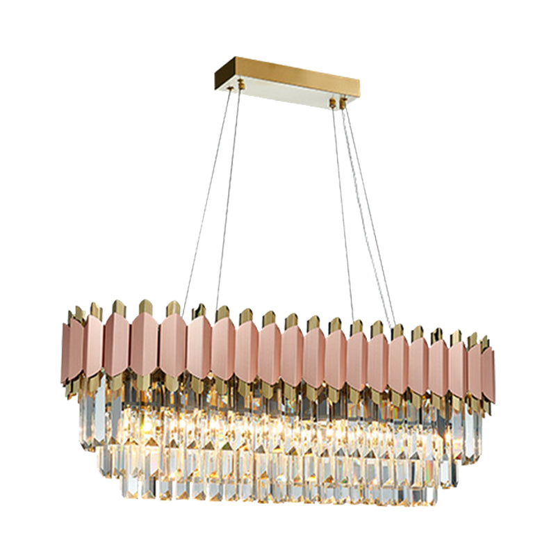 Gold Oval Chandelier Light Fixture Traditional Crystal Block 8 Heads Dining Room Hanging Lamp Kit Clearhalo 'Ceiling Lights' 'Island Lights' Lighting' 255542