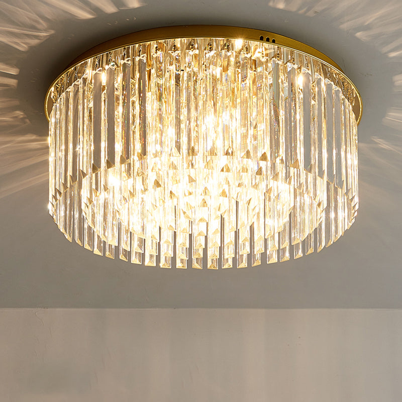 6-Light Dining Room Flush Light Contemporary Golden Ceiling Lamp with Round Crystal Shade Gold Clearhalo 'Ceiling Lights' 'Close To Ceiling Lights' 'Close to ceiling' 'Flush mount' Lighting' 255544