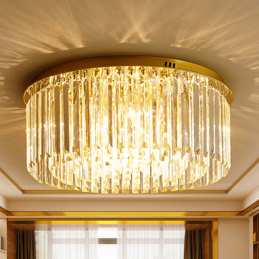 6-Light Dining Room Flush Light Contemporary Golden Ceiling Lamp with Round Crystal Shade Clearhalo 'Ceiling Lights' 'Close To Ceiling Lights' 'Close to ceiling' 'Flush mount' Lighting' 255545