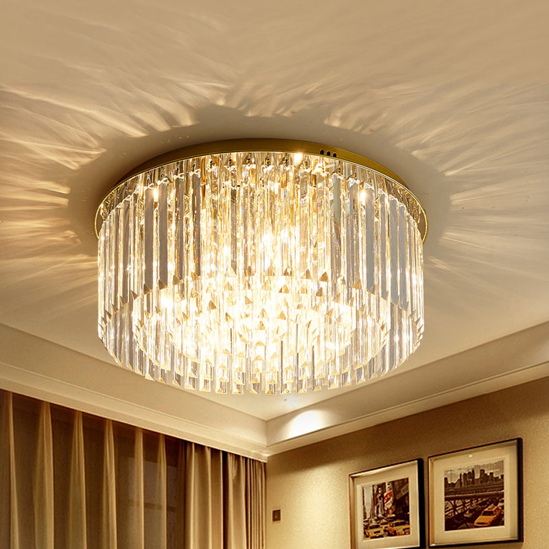 6-Light Dining Room Flush Light Contemporary Golden Ceiling Lamp with Round Crystal Shade Clearhalo 'Ceiling Lights' 'Close To Ceiling Lights' 'Close to ceiling' 'Flush mount' Lighting' 255546