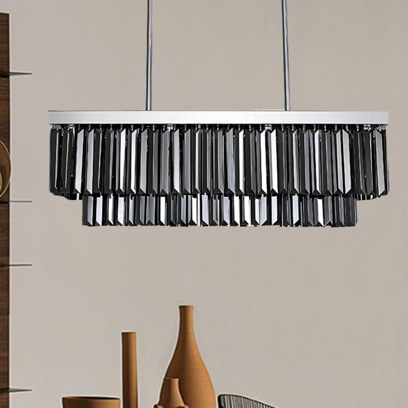 Rectangle Hanging Light Modern Smoke Gray Crystal Block 6/8/10 Heads Dining Room Chandelier Lamp Clearhalo 'Ceiling Lights' 'Chandeliers' 'Modern Chandeliers' 'Modern' Lighting' 255571