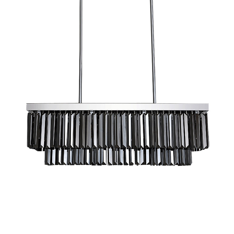 Rectangle Hanging Light Modern Smoke Gray Crystal Block 6/8/10 Heads Dining Room Chandelier Lamp Clearhalo 'Ceiling Lights' 'Chandeliers' 'Modern Chandeliers' 'Modern' Lighting' 255573